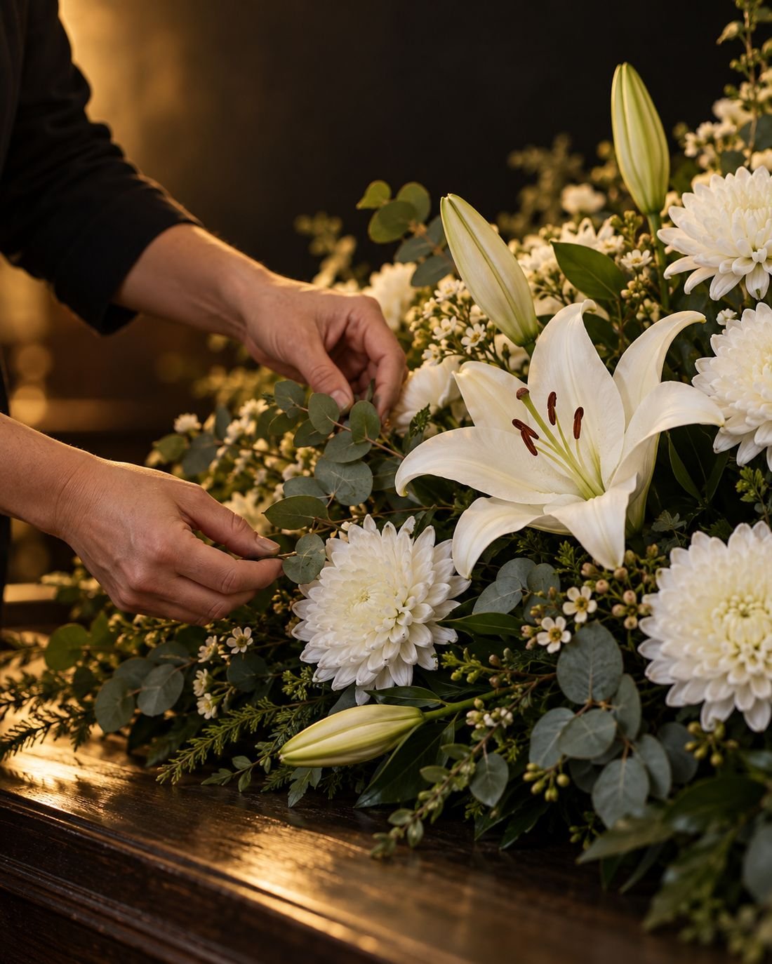 Ornamentação floral sendo preparada