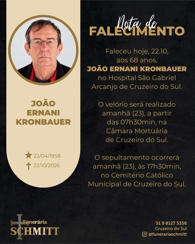 Nota de falecimento de João Ernani Kronbauer